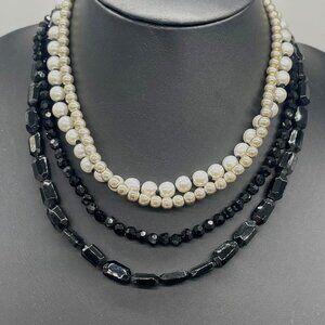 White House Black Market Layered Faceted Beads Statement Necklace 17 to 19 In